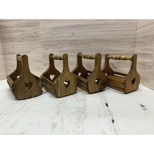 Vintage Decorative Wooden Basket With Curved Hearts 3x4 In Lot Of 4